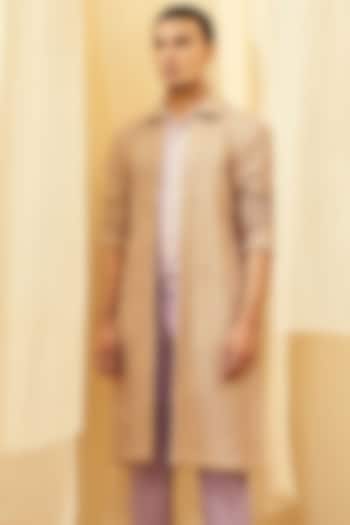 Oyster Beige & Lilac Printed Shacket by Kunal Anil Tanna at Pernia's Pop Up Shop