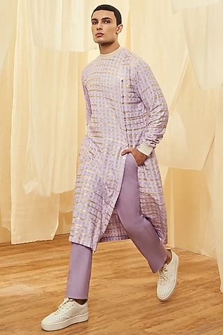 Lilac Silk Foil Print Pant Set by Kunal Anil Tanna