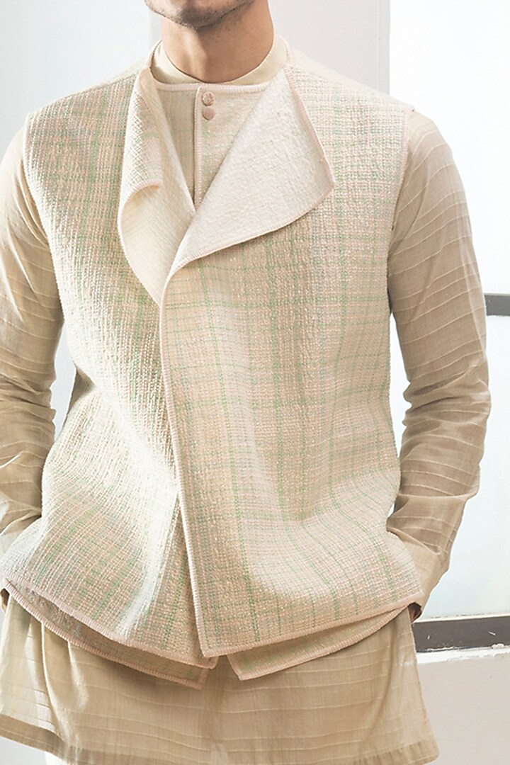 Ivory Cotton Bundi Jacket by Kunal Anil Tanna at Pernia's Pop Up Shop