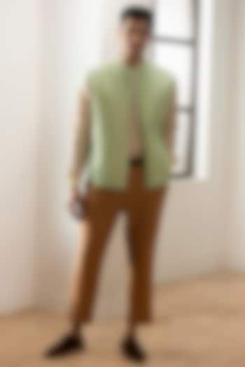 Sage Green Cotton Bundi Jacket by Kunal Anil Tanna at Pernia's Pop Up Shop