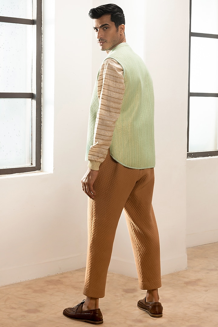 Sage Green Cotton Bundi Jacket by Kunal Anil Tanna at Pernia's Pop Up Shop