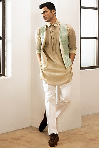 Light Green Textured Jacket by Kunal Anil Tanna