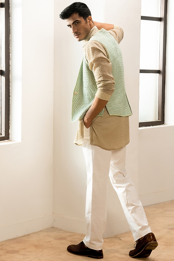 Light Green Textured Jacket by Kunal Anil Tanna at Pernia's Pop Up Shop