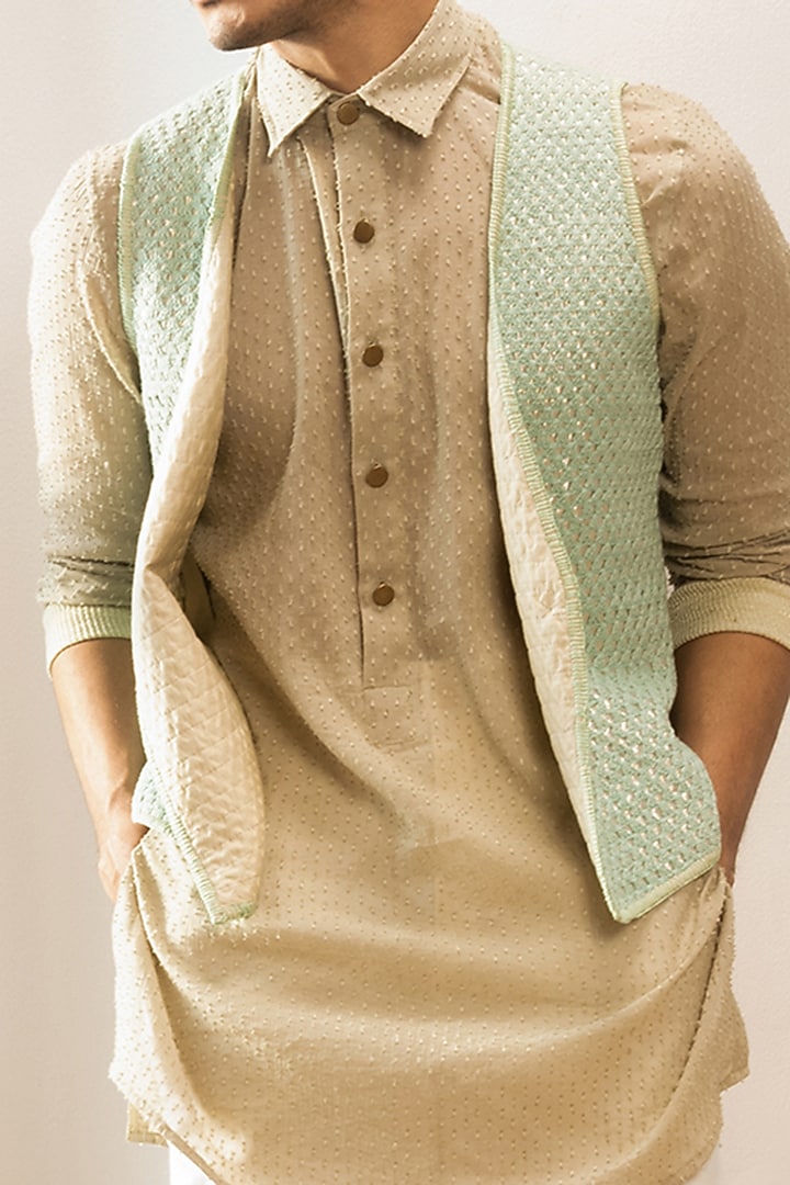 Light Green Textured Jacket by Kunal Anil Tanna at Pernia's Pop Up Shop