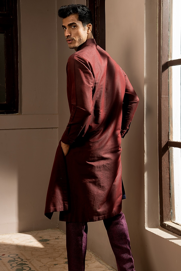 Dark Wine Cotton Jacket Set by Kunal Anil Tanna at Pernia's Pop Up Shop