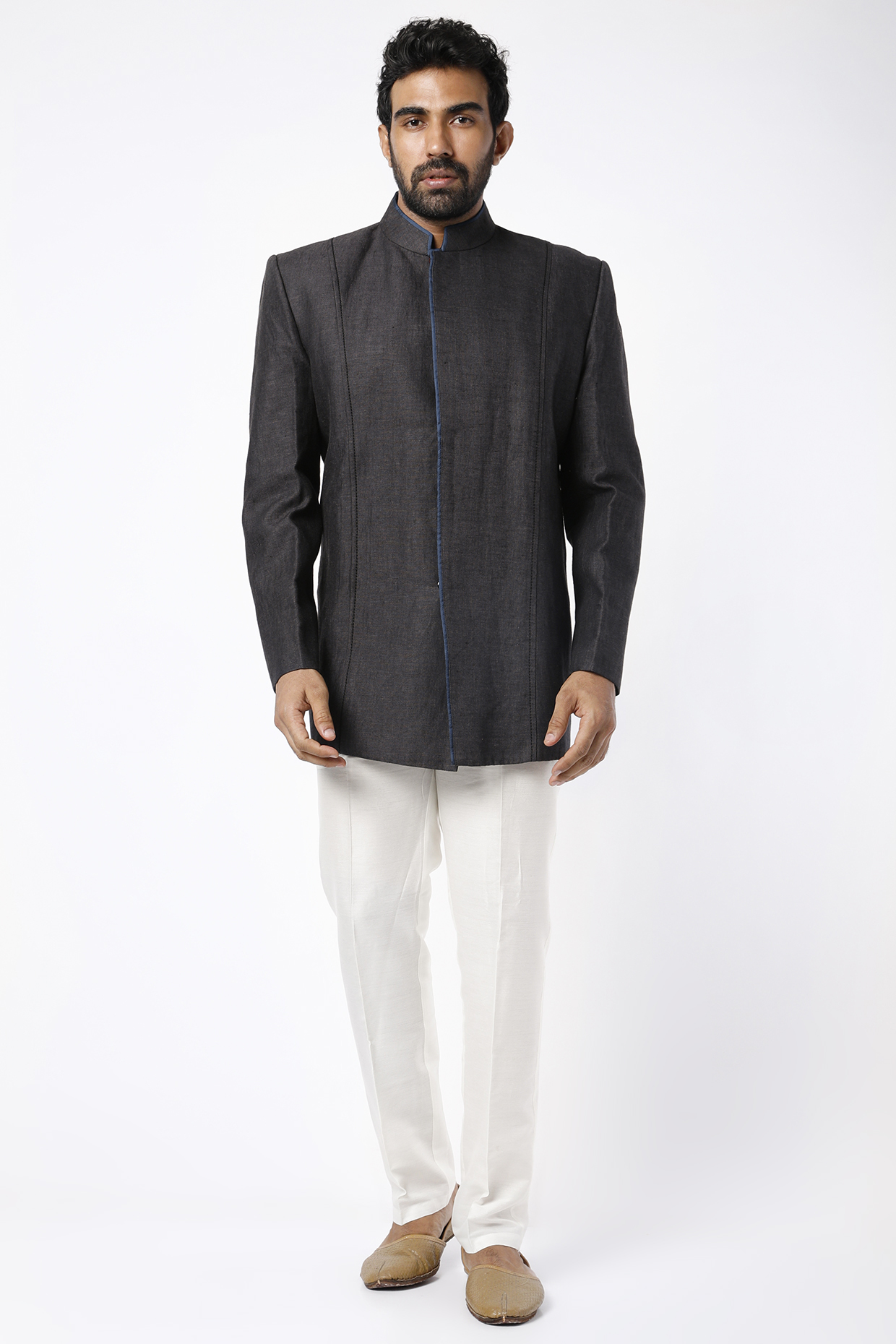 Black Textured Bandhgala Jacket Set by Kunal Anil Tanna