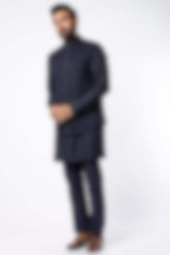 Deep Blue Kurta Set With Bundi Jacket by Kunal Anil Tanna at Pernia's Pop Up Shop