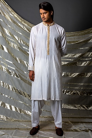 Off-White Silk Kurta Set by Kunal Anil Tanna