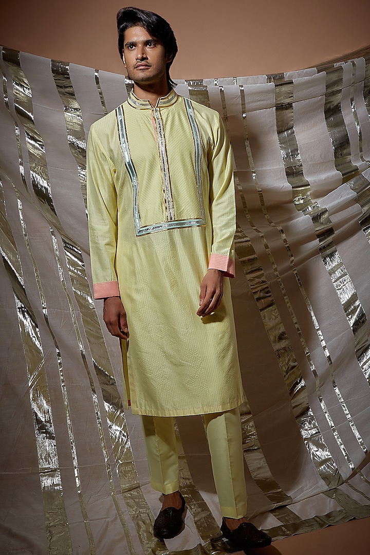 Yellow Cotton Kurta Set by Kunal Anil Tanna