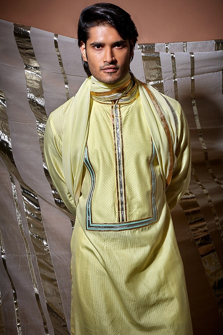 Yellow Cotton Kurta Set by Kunal Anil Tanna at Pernia's Pop Up Shop