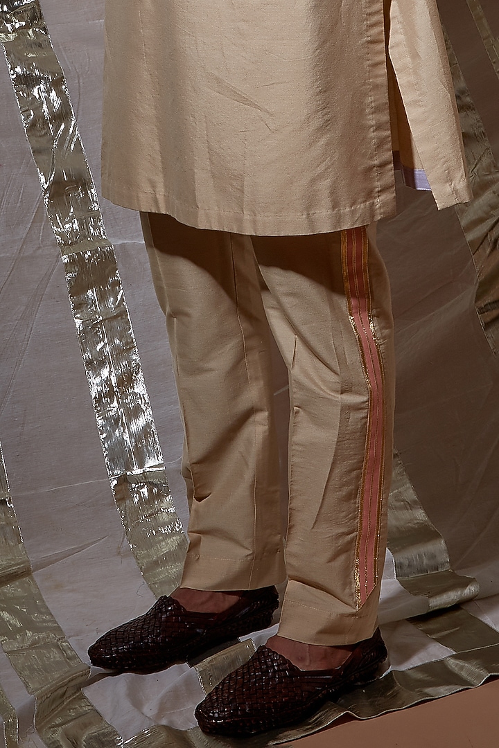 Beige Silk Bundi Jacket With Kurta Set by Kunal Anil Tanna at Pernia's Pop Up Shop
