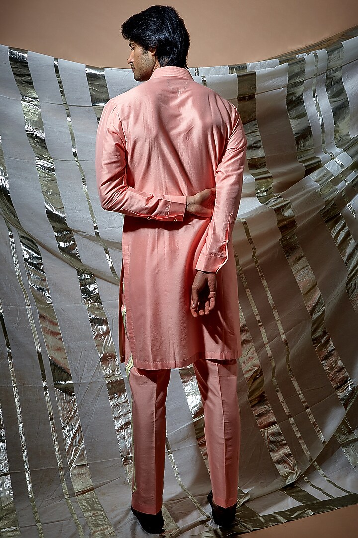 Peach Silk Bundi Jacket With Kurta Set by Kunal Anil Tanna at Pernia's Pop Up Shop