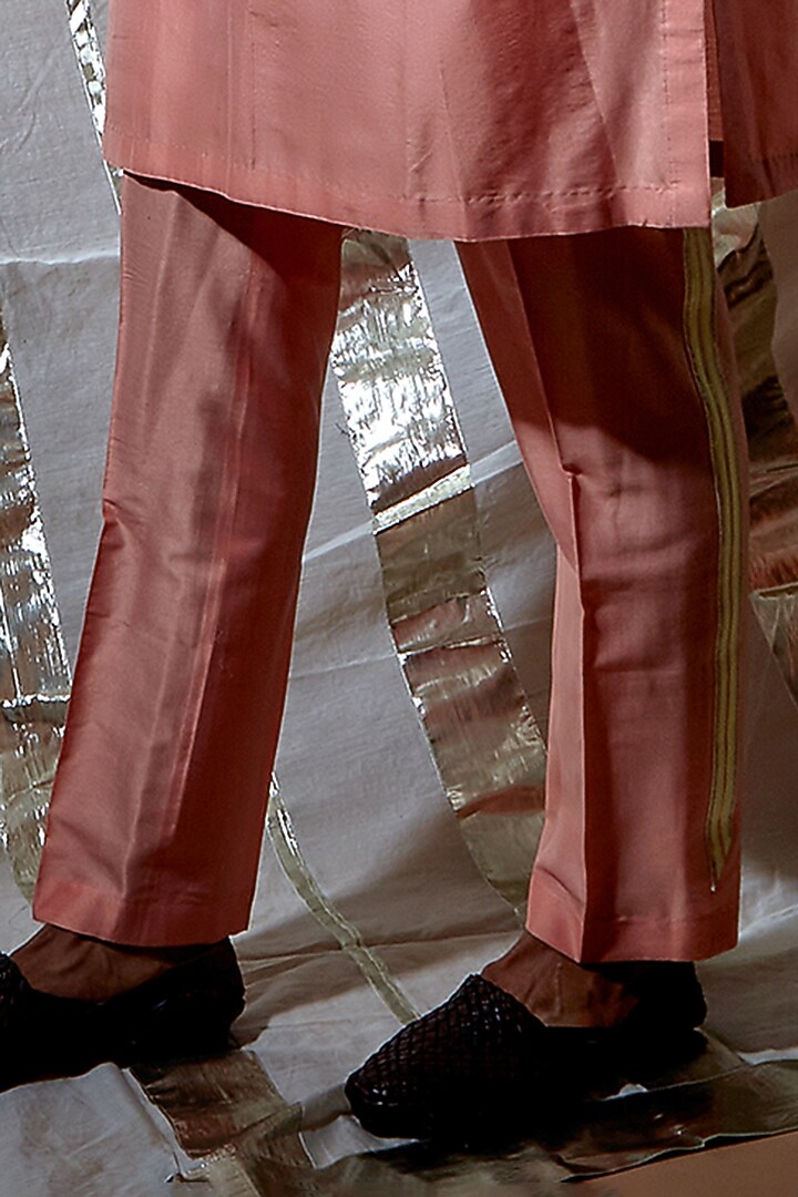 Peach Silk Bundi Jacket With Kurta Set by Kunal Anil Tanna at Pernia's Pop Up Shop