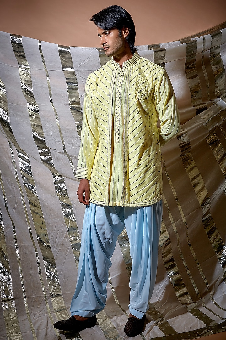 Yellow Cotton Kurta Set by Kunal Anil Tanna