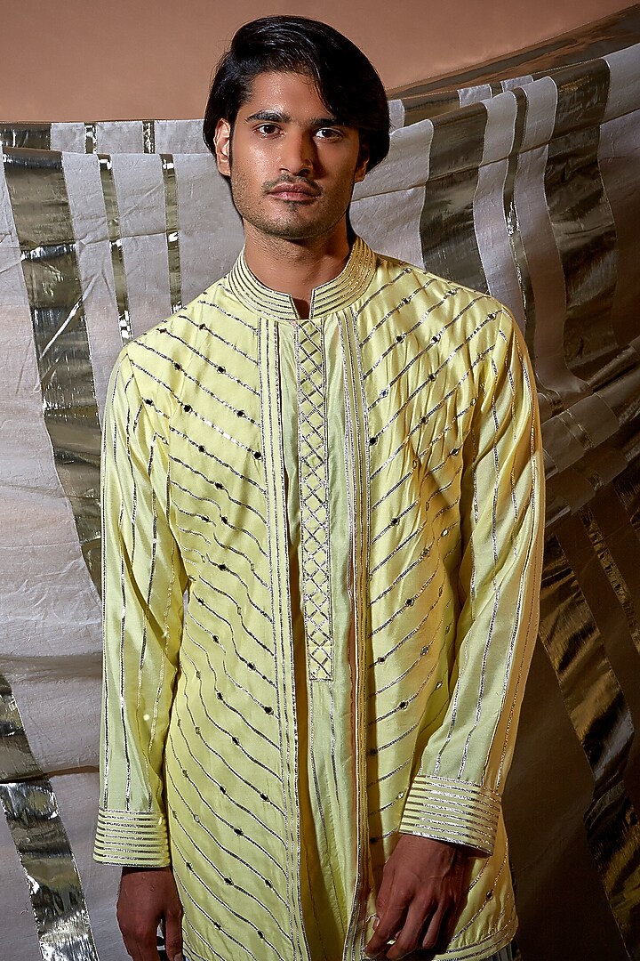 Yellow Cotton Kurta Set by Kunal Anil Tanna at Pernia's Pop Up Shop