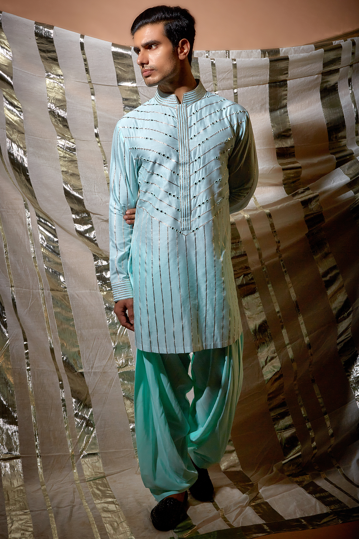 Blue Silk Kurta Set by Kunal Anil Tanna