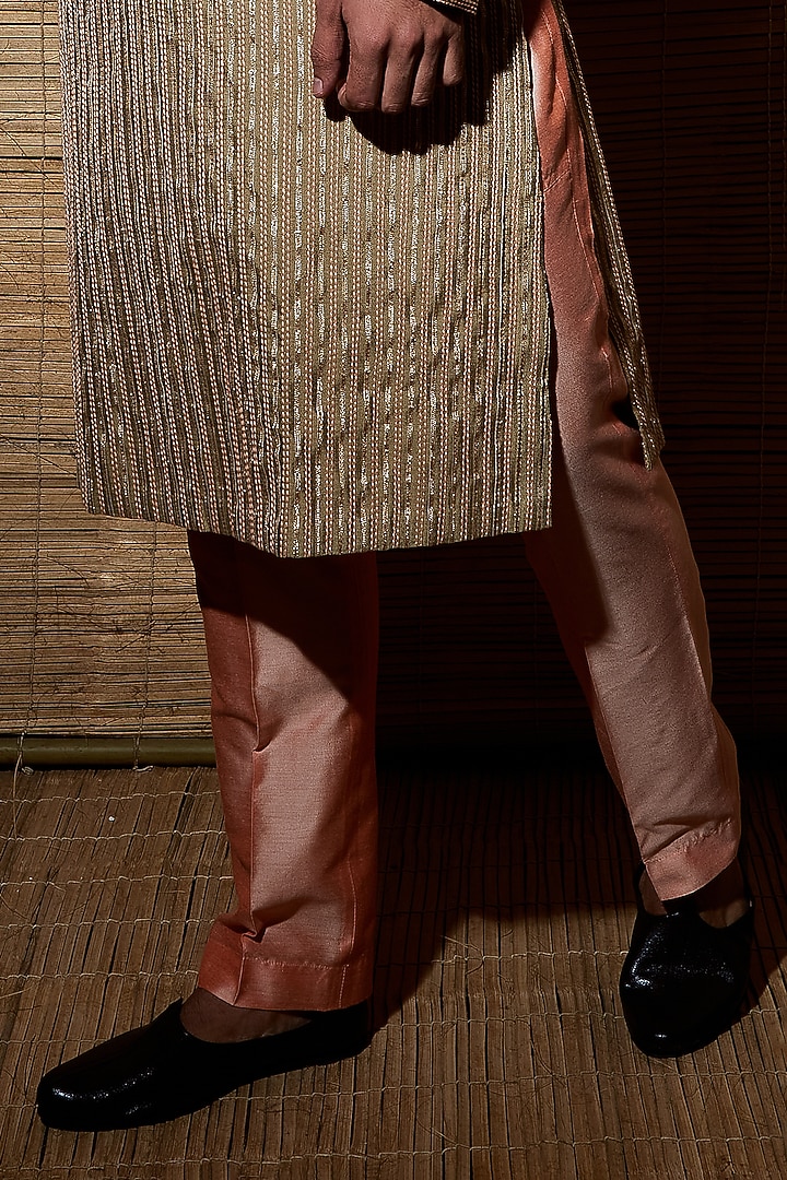 Beige Silk Kurta Set by Kunal Anil Tanna at Pernia's Pop Up Shop