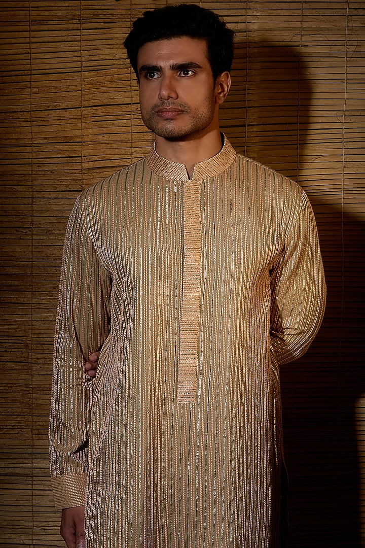 Beige Silk Kurta Set by Kunal Anil Tanna at Pernia's Pop Up Shop
