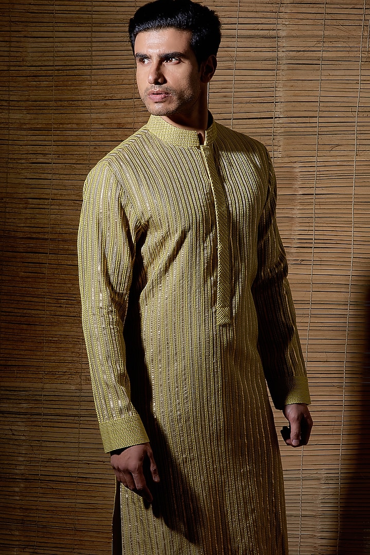 Beige Silk Kurta Set by Kunal Anil Tanna at Pernia's Pop Up Shop