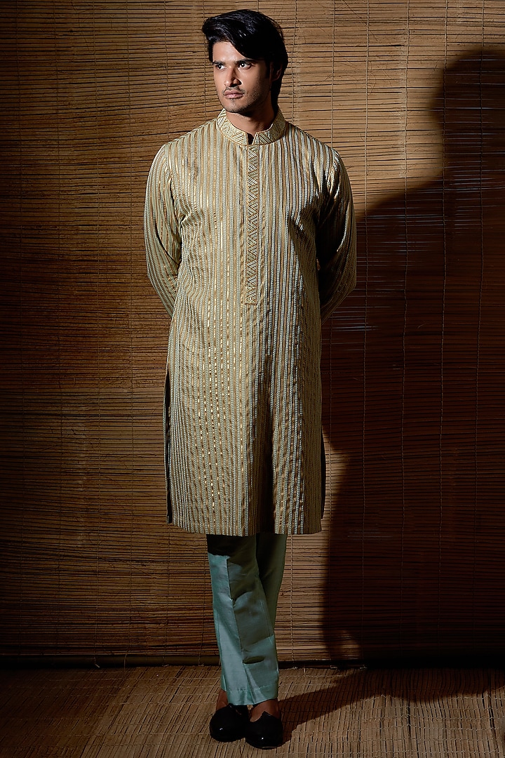 Beige Cotton Kurta Set by Kunal Anil Tanna