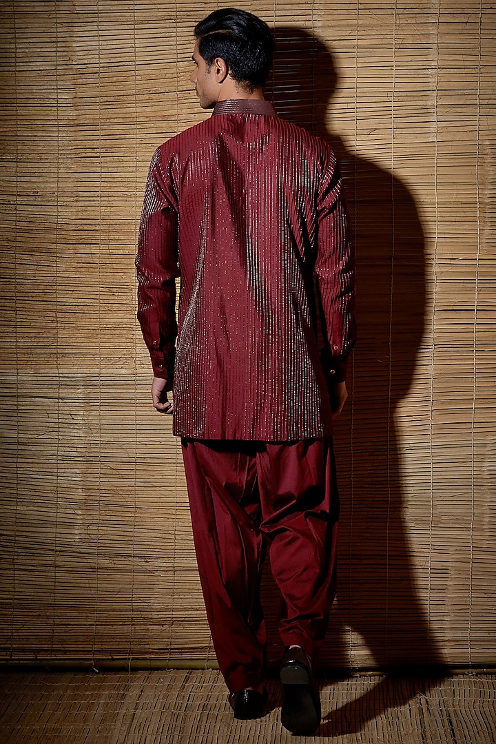 Maroon Silk Kurta Set by Kunal Anil Tanna