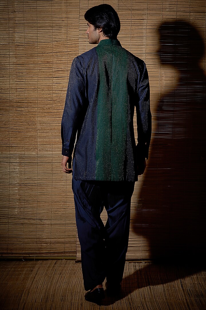 Dark Blue Cotton Kurta Set by Kunal Anil Tanna at Pernia's Pop Up Shop