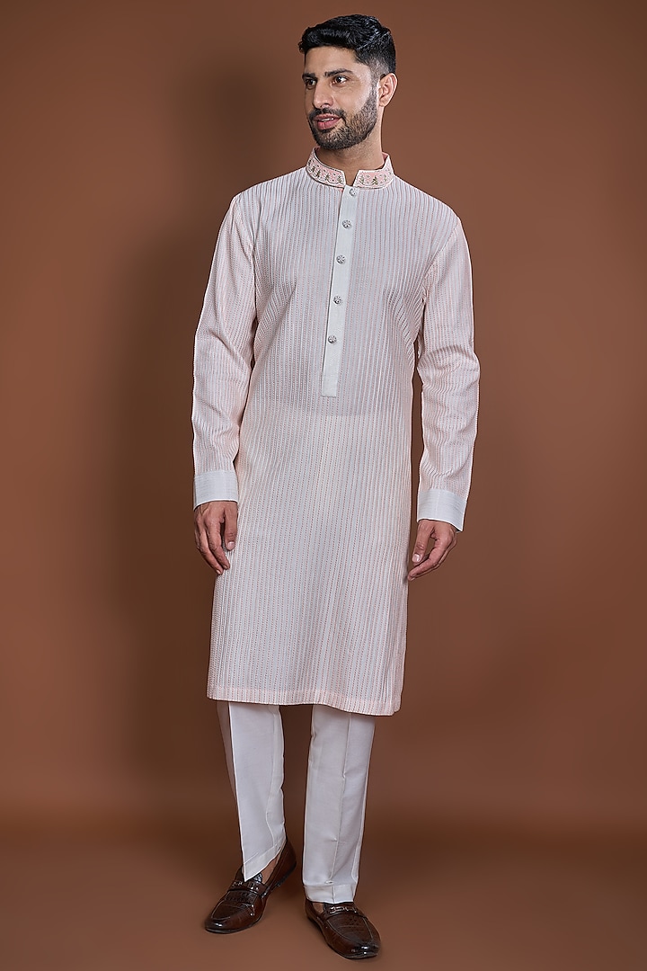 Off-White Cotton Badla Embroidered Kurta Set by Kunal Anil Tanna