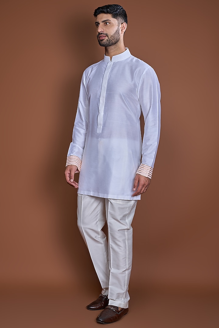 Off-White Cotton Zari Striped Bundi Jacket Set by Kunal Anil Tanna at Pernia's Pop Up Shop
