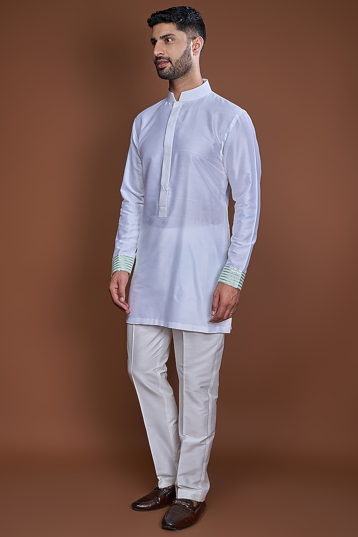 Off-White Cotton Zari Striped Bundi Jacket Set by Kunal Anil Tanna at Pernia's Pop Up Shop