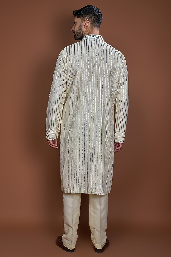 Yellow Cotton Badla Embroidered Kurta Set by Kunal Anil Tanna at Pernia's Pop Up Shop