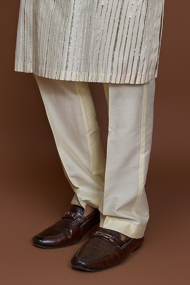 Yellow Cotton Badla Embroidered Kurta Set by Kunal Anil Tanna at Pernia's Pop Up Shop