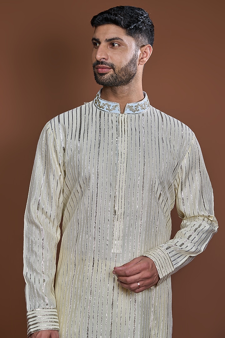 Yellow Cotton Badla Embroidered Kurta Set by Kunal Anil Tanna at Pernia's Pop Up Shop