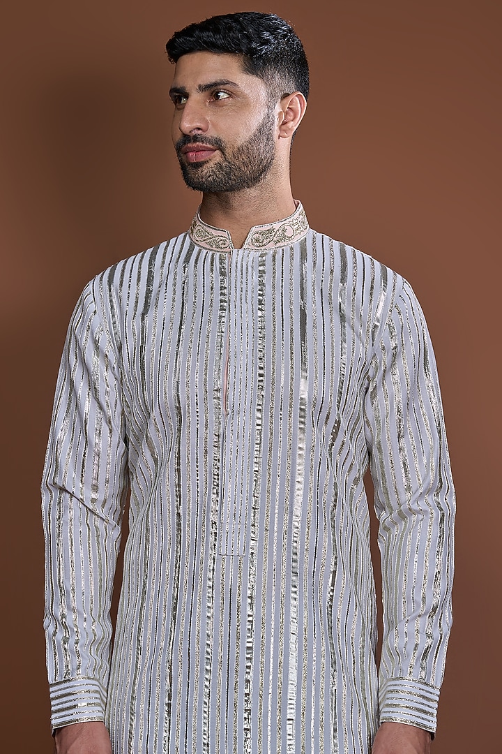 Lilac Cotton Badla Embroidered Kurta Set by Kunal Anil Tanna at Pernia's Pop Up Shop