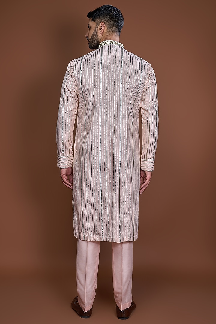 Peach Cotton Badla Embroidered Kurta Set by Kunal Anil Tanna at Pernia's Pop Up Shop