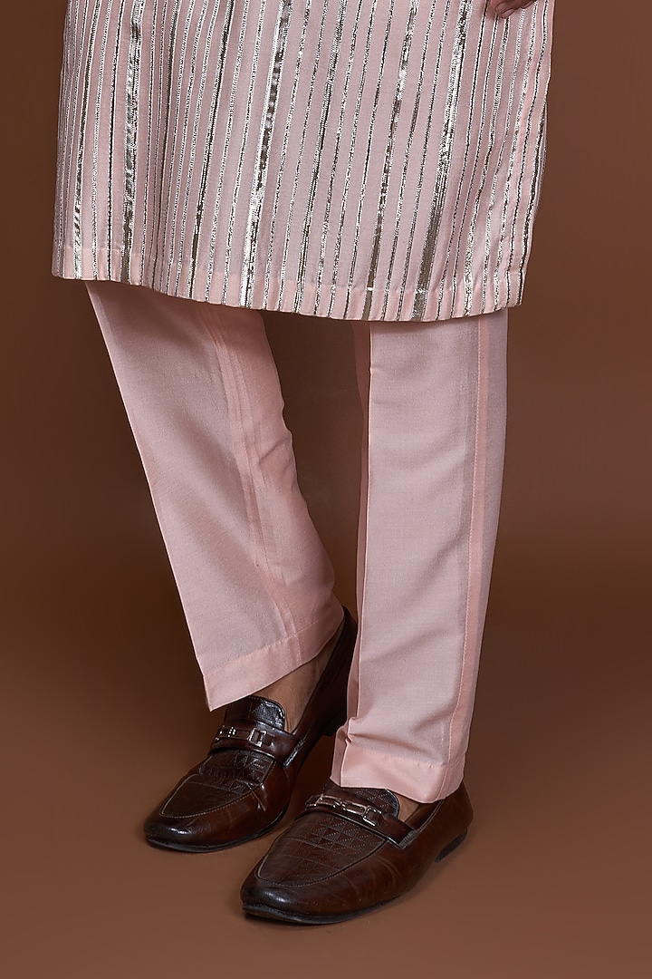 Peach Cotton Badla Embroidered Kurta Set by Kunal Anil Tanna at Pernia's Pop Up Shop
