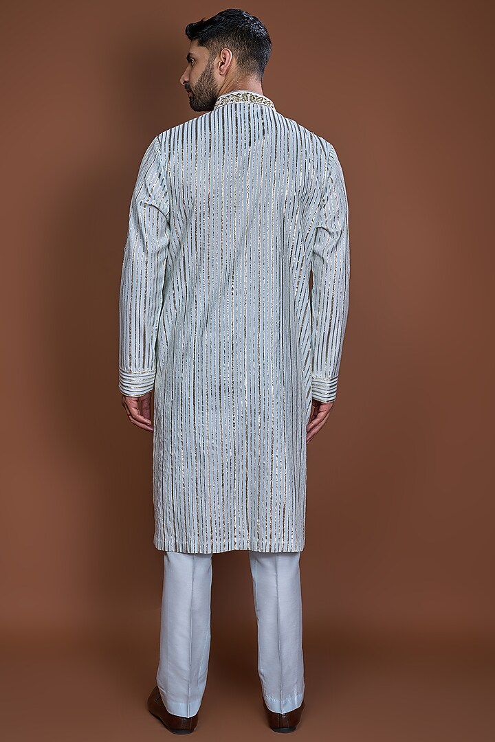 Blue Cotton Badla Embroidered Kurta Set by Kunal Anil Tanna at Pernia's Pop Up Shop