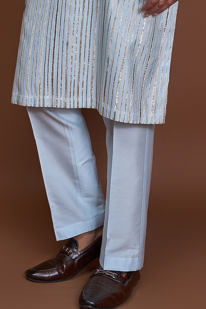Blue Cotton Badla Embroidered Kurta Set by Kunal Anil Tanna at Pernia's Pop Up Shop