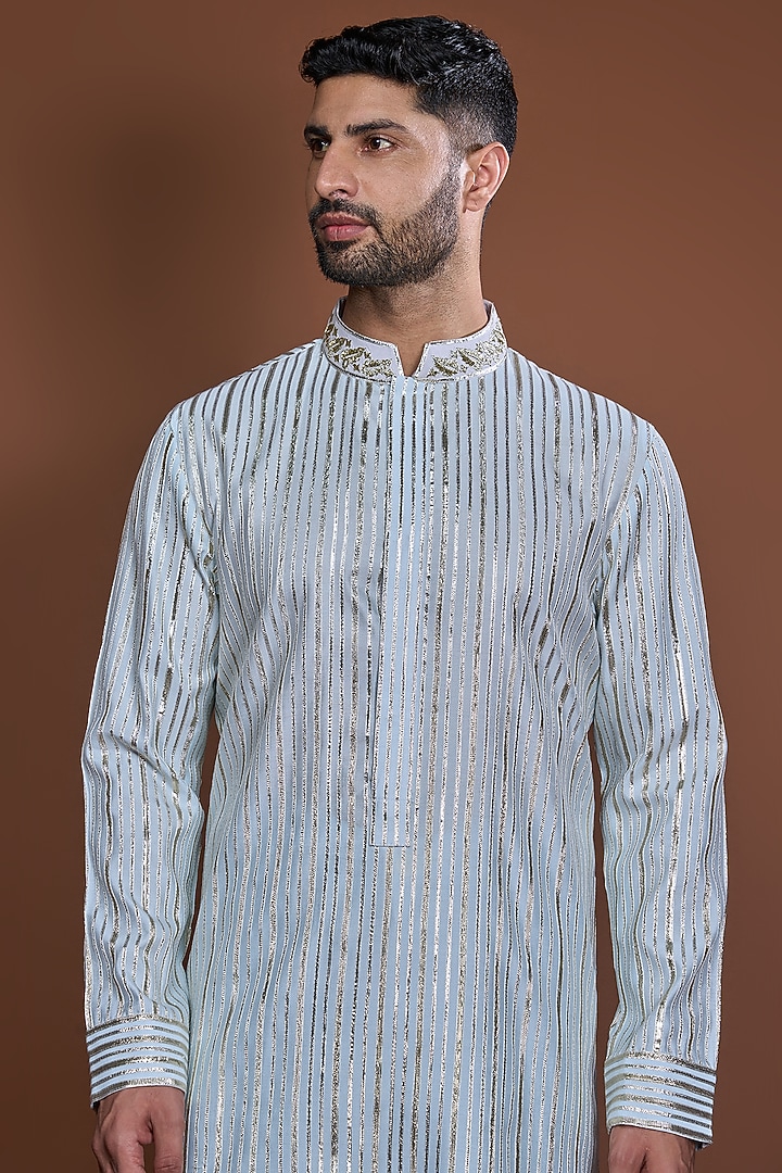 Blue Cotton Badla Embroidered Kurta Set by Kunal Anil Tanna at Pernia's Pop Up Shop