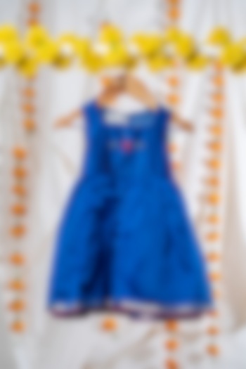 Blue Maheshwari Cotton Floral Embroidered Dress For Girls by Kattan Kids at Pernia's Pop Up Shop