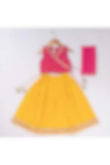 Yellow Maheshwari Cotton Gota Lace Lehenga Set For Girls by Kattan Kids at Pernia's Pop Up Shop