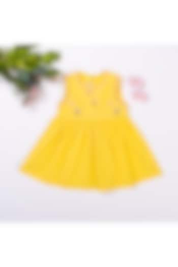 Yellow Popcorn Cotton Motif Hand Embroidered Dress For Girls by Kattan Kids at Pernia's Pop Up Shop