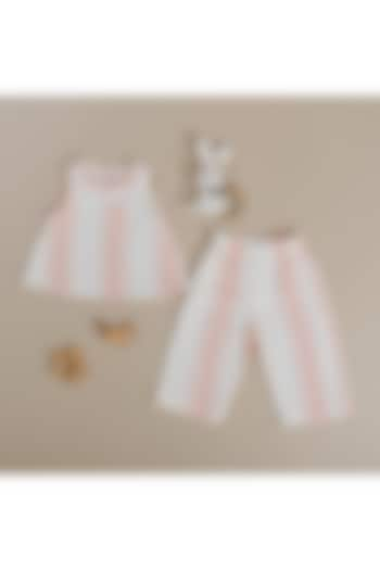 Off-White Double Cloth Stripe Printed Co-Ord Set by Kattan Kids at Pernia's Pop Up Shop