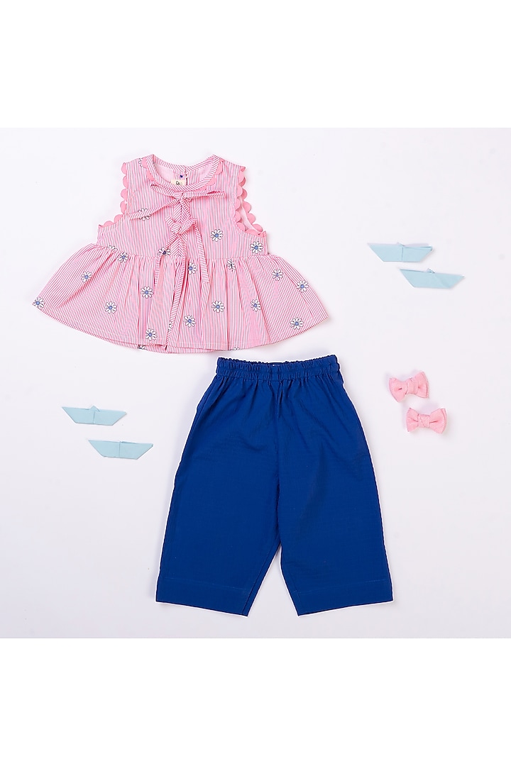 Pink & Blue Cotton Co-Ord Set For Girls by Kattan Kids at Pernia's Pop Up Shop