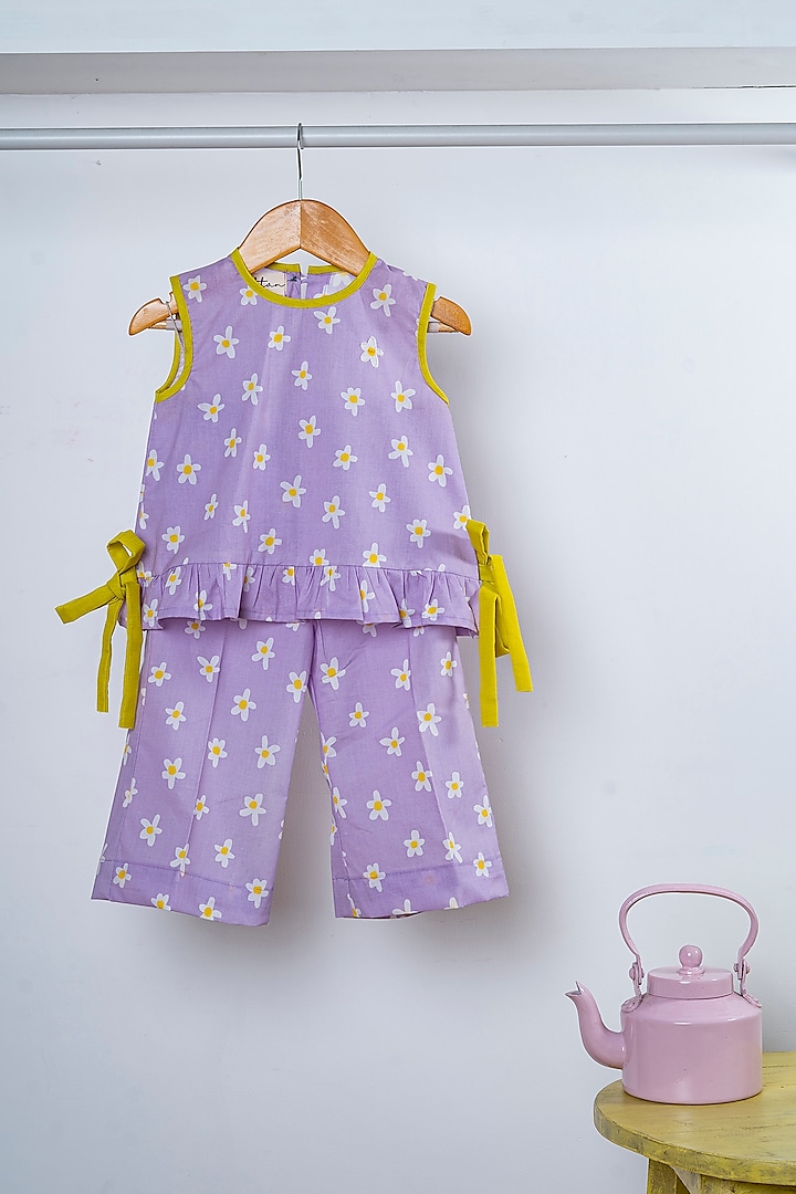 Lilac Cotton Floral Printed Co-Ord Set by Kattan Kids at Pernia's Pop Up Shop