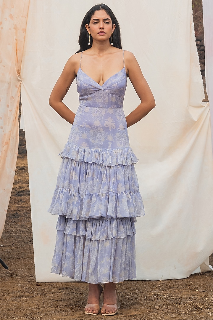 Amethyst Chiffon Printed Tiered Dress by Kauza