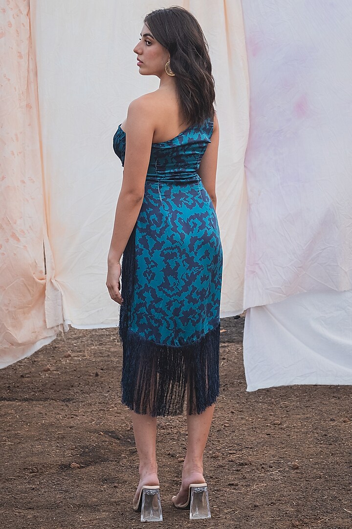 Azure & Dark Blue Bemberg Satin Printed Knotted Summer Dress by Kauza at Pernia's Pop Up Shop