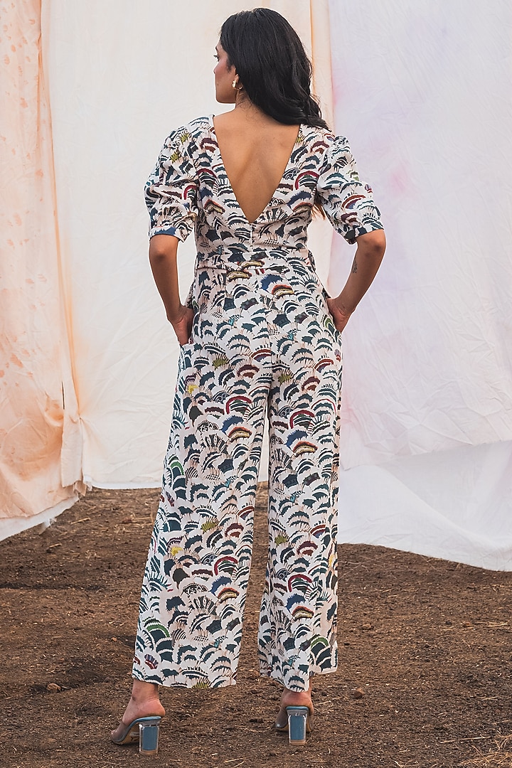 Fawn & Azure Moroccan Crepe Printed Wrapped Jumpsuit by Kauza at Pernia's Pop Up Shop