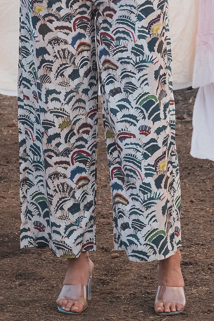 Fawn & Azure Moroccan Crepe Printed Wrapped Jumpsuit by Kauza at Pernia's Pop Up Shop