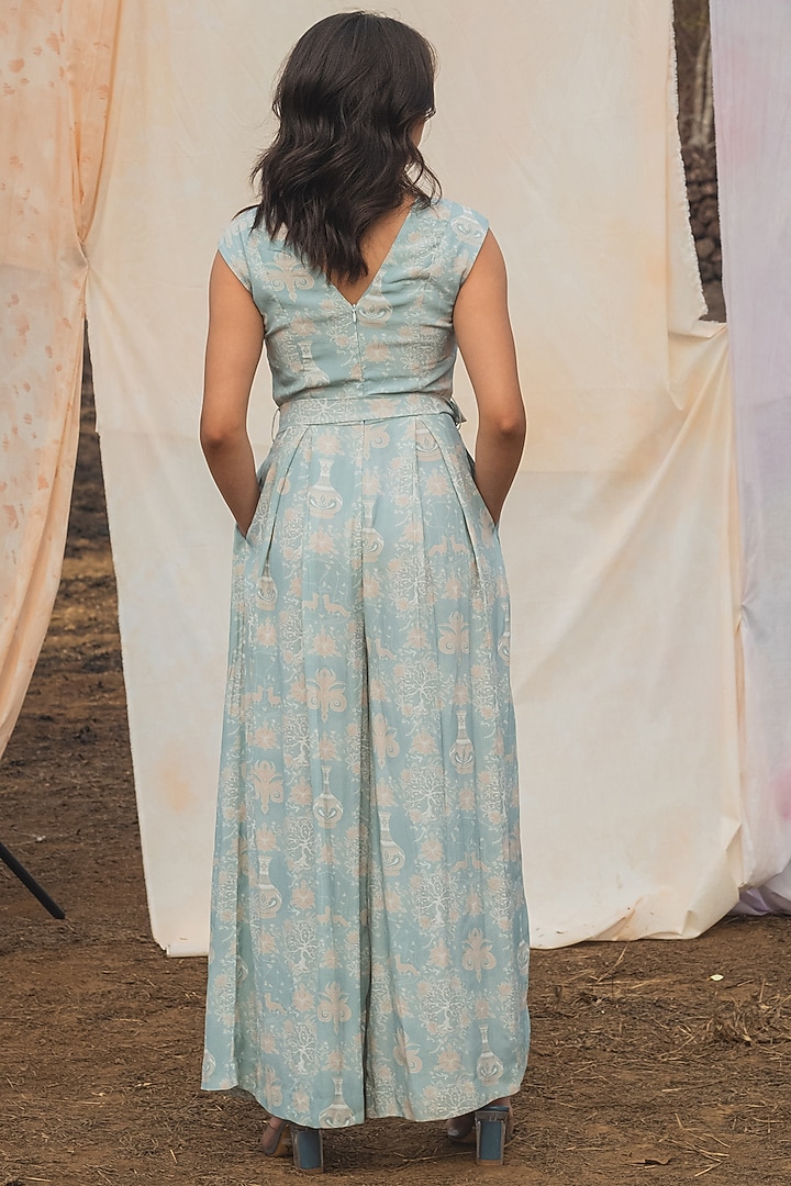Pastel Blue Moroccan Crepe Printed Jumpsuit by Kauza at Pernia's Pop Up Shop