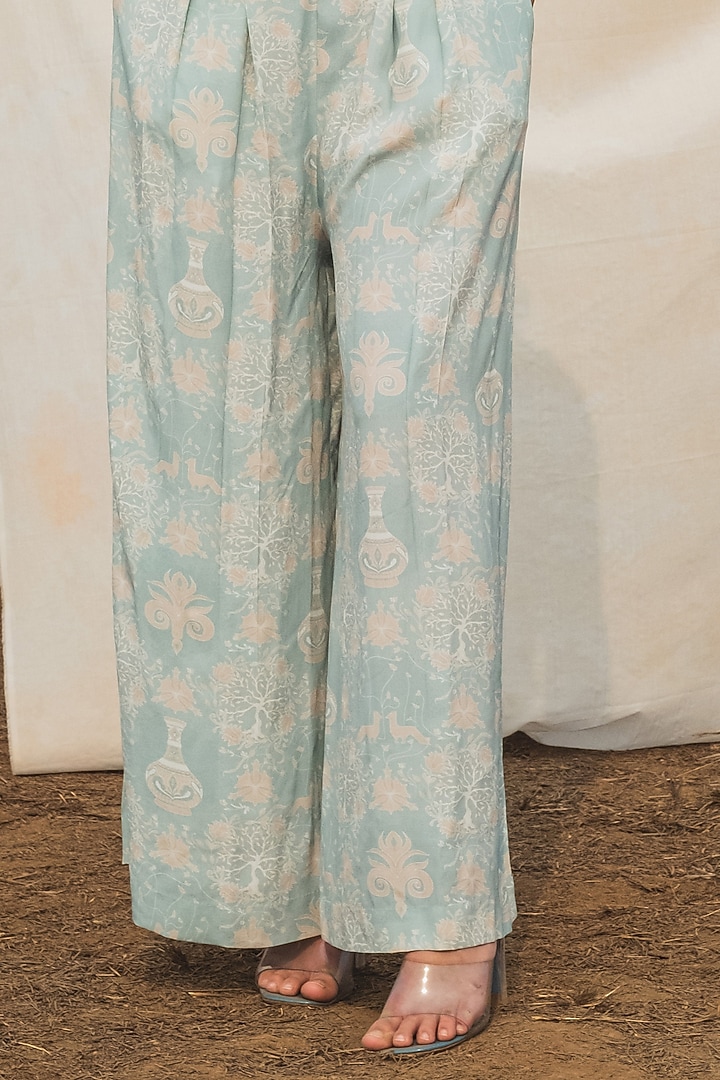 Pastel Blue Moroccan Crepe Printed Jumpsuit by Kauza at Pernia's Pop Up Shop